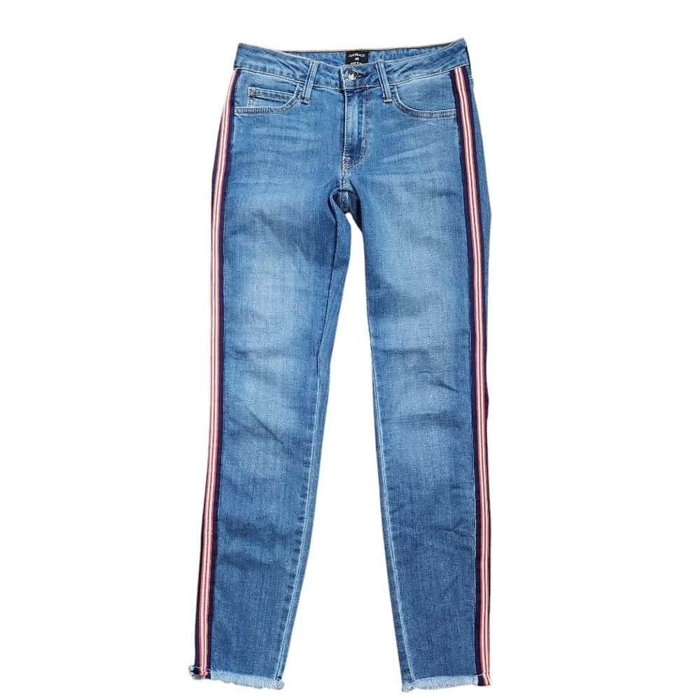 Just Black Blue Jeans with Skinny Stripe and Distressed Hem